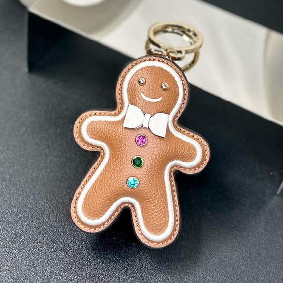 EUC Kate Spade Leather Novelty Gingerbread Key Fob Bag Charm - Picture 1 of 11